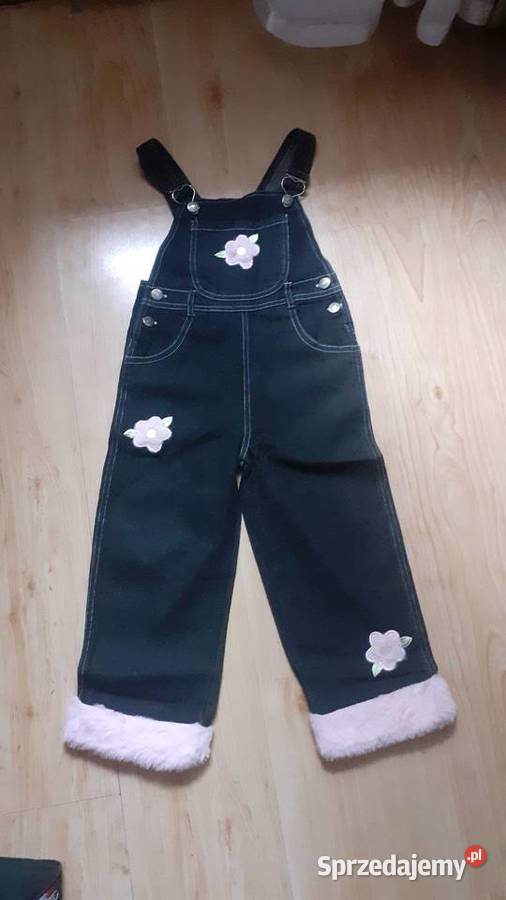 Ogrodniczki jeans z różowym futerkiem dziewczynka mazowieckie