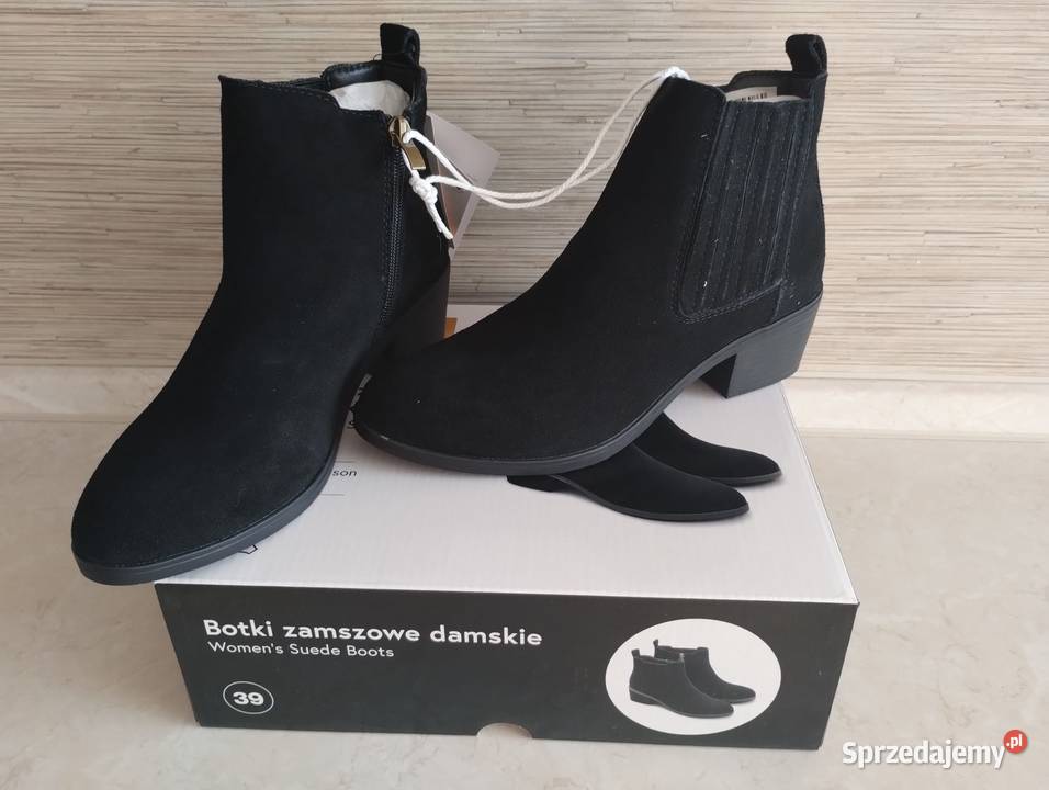 NOWE Buty damskie zamszowe botki CZARNE 39 skóra Zabrze sprzedam
