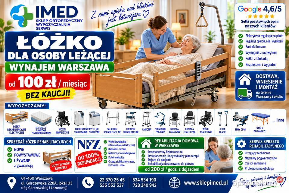 ŁÓŻKO OSOBY LEŻĄCEJ WYNAJEM WARSZAWA 100 MIES Zdrowie