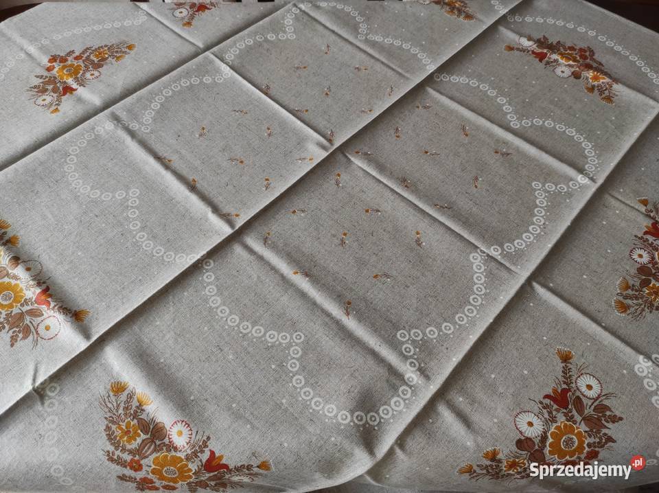 Obrus lniany 140x140 PRL Nowy z metką gat I