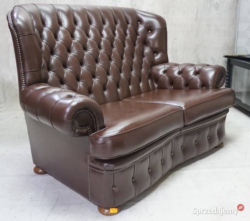 HP KANAPA CHESTERFIELD BRĄZ SKÓRA NATURALNA Kalisz sprzedam