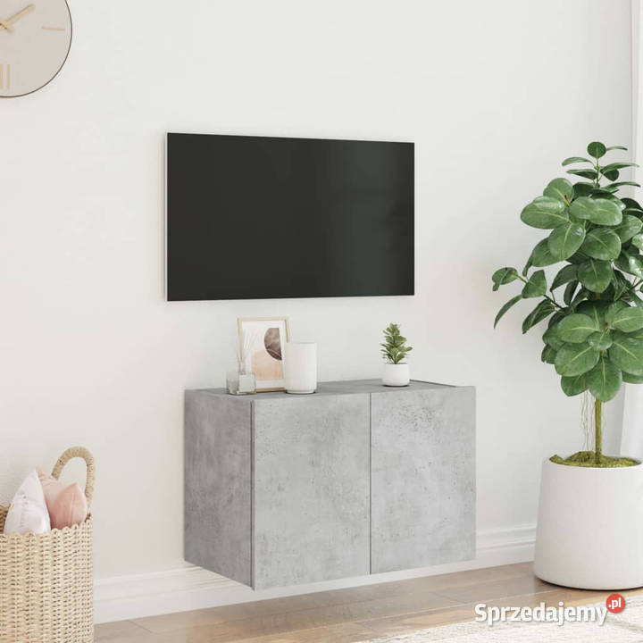 Ścienna szafka TV z LED szarość betonu 60x35x41 Szafki mazowieckie