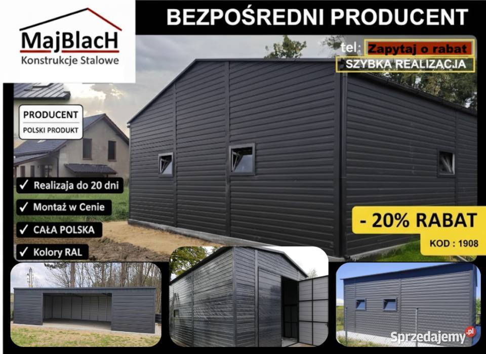 A02Garaż Blaszany Grafitowy Wiata Montaż Hala Lubaczów