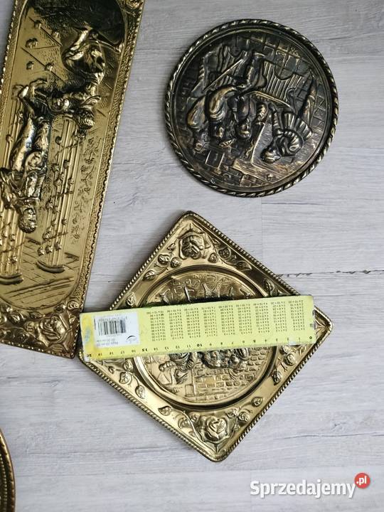 Talerze ozdobne miedziane metalowe miedzioryt