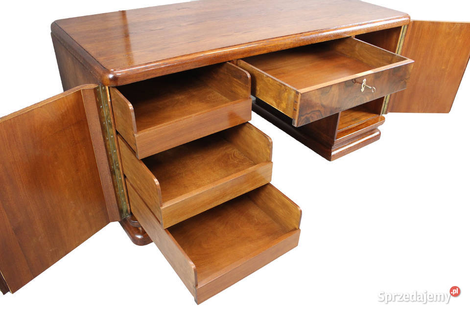 Klasyczne biurko art deco w orzechu z krzesłem Meble Bydgoszcz