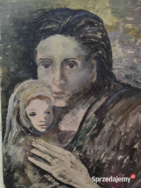 Piękny obraz olejny portret kobiety z dzieckiem Łódź