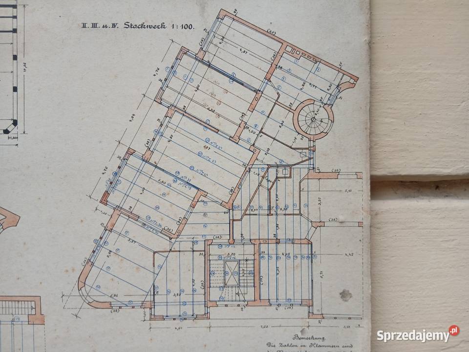 Stary projekt architektoniczny budynku niemiecki Warszawa