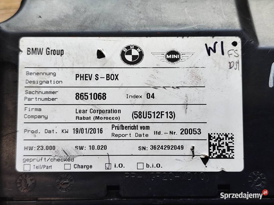 Moduł Wysokiego Napięcia Baterii Bmw Phev Sbox sprzedam