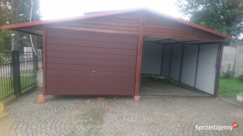 BRĄZOWY Garaż Blaszany 9x6 z ZADASZENIEM BOCZNYM Lubawa