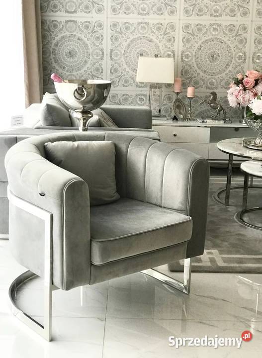 Fotel glamour srebrny szary nowoczesny do salonu 73cm Warszawa
