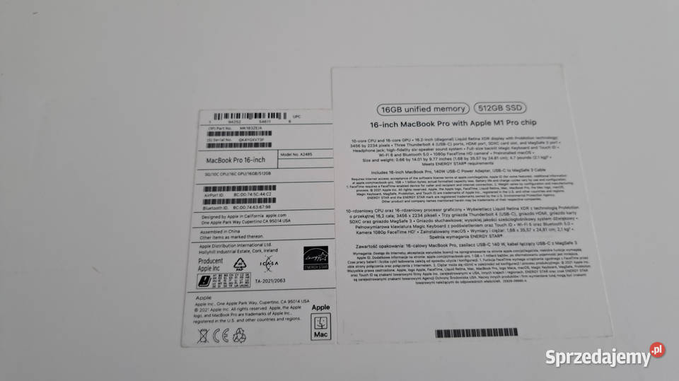 MacBook Pro 16 2023 M1 Pro 16 GB 512 GB A2485 Warszawa