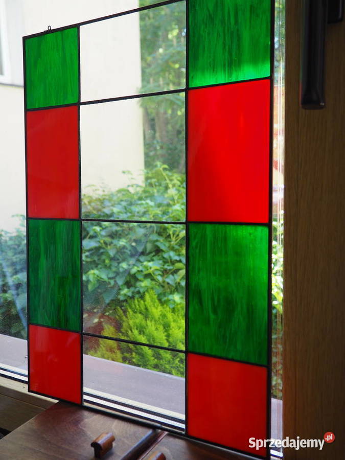 Piękny Witraż GeometrycznyCzerwień Szczecin