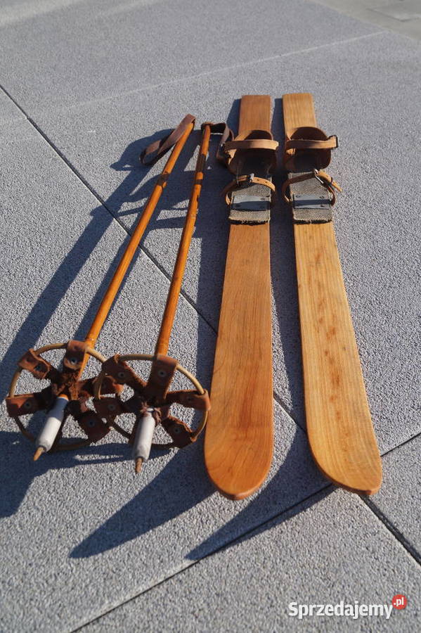 Stare drewniane narty dziecięce 100 kijki podkarpackie Pruchnik