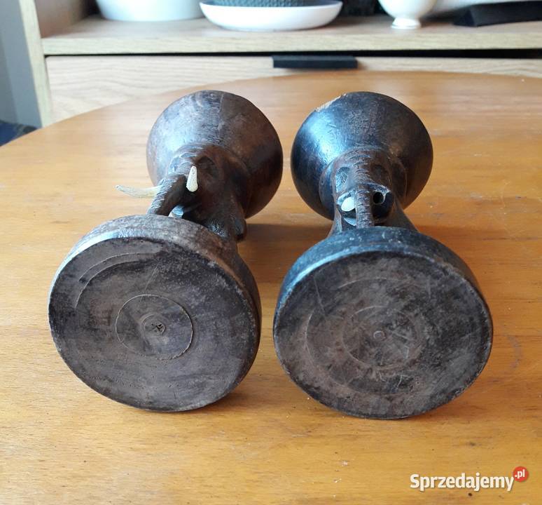 Świeczniki drewniane i słoń zestaw pamiątek z