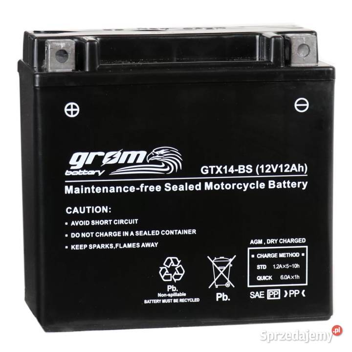 Akumulator motocyklowy GROM GTX14-BS YTX14-BS12V12Ah 200A L+