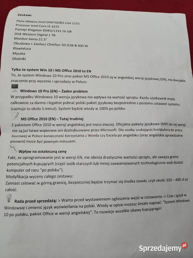 Sprzedam komputer Klasy Core i3 Dębica