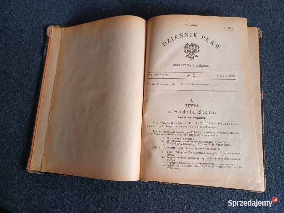 Dziennik Praw Państwa Polskiego 1918 Komplet 123 Warszawa