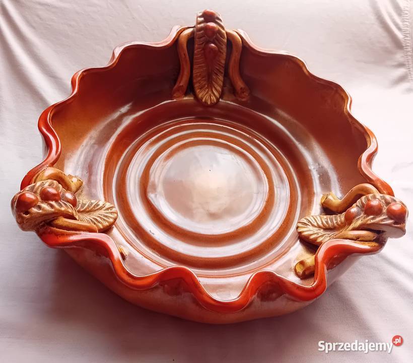 Olbrzymia secesyjna misa owocarka z polewą Porcelana i szkło Koźminek