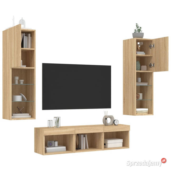 5częściowy zestaw mebli TV z LED dąb sonoma