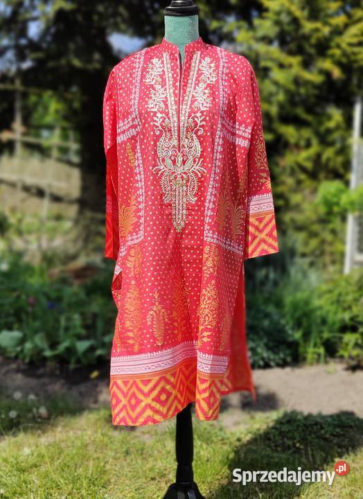 Koralowa tunika kameez Pakistan Indie Bollywood długi Szczecin