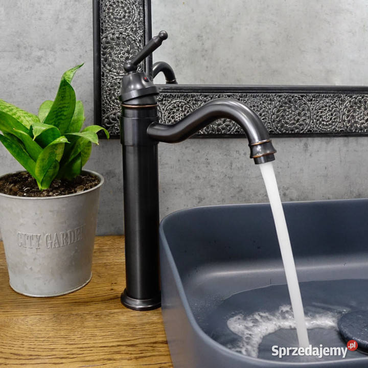 Bateria umywalkowa stojąca czarna MARGATE wysoka Wykończenie świętokrzyskie Chmielnik