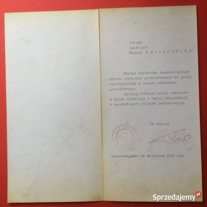 1650 Podziekowanie Pilota zachodniopomorskie Szczecin sprzedam