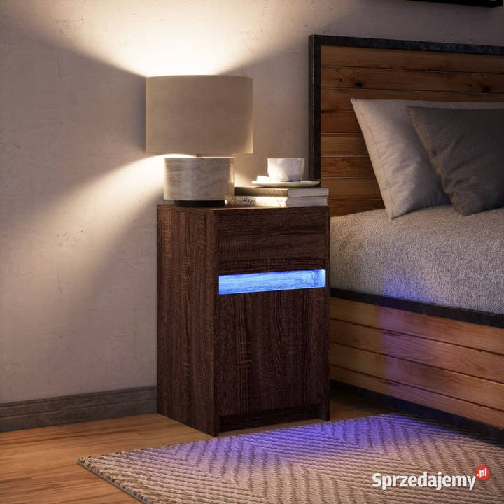 Szafka nocna z LED kolor brązowy dąb materiał Warszawa