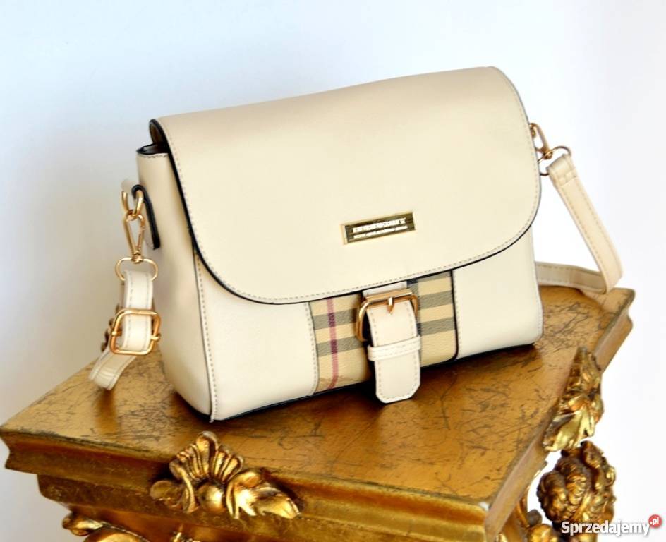 BURBERRY TOREBKA LISTONOSZKA KRATKA LOGOWANA BEŻ czerwony Moda i Styl Bydgoszcz