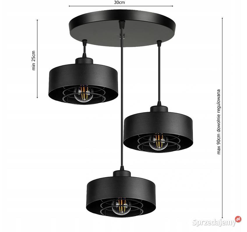 LAMPA WISZĄCA SUFITOWA ŻYRANDOL potrójna czarna podlaskie Choroszcz