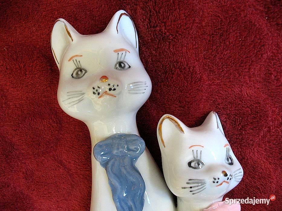 Kot para białych kotków Figurka porcelana 19 x Figurki i rzeźby mazowieckie Siedlce