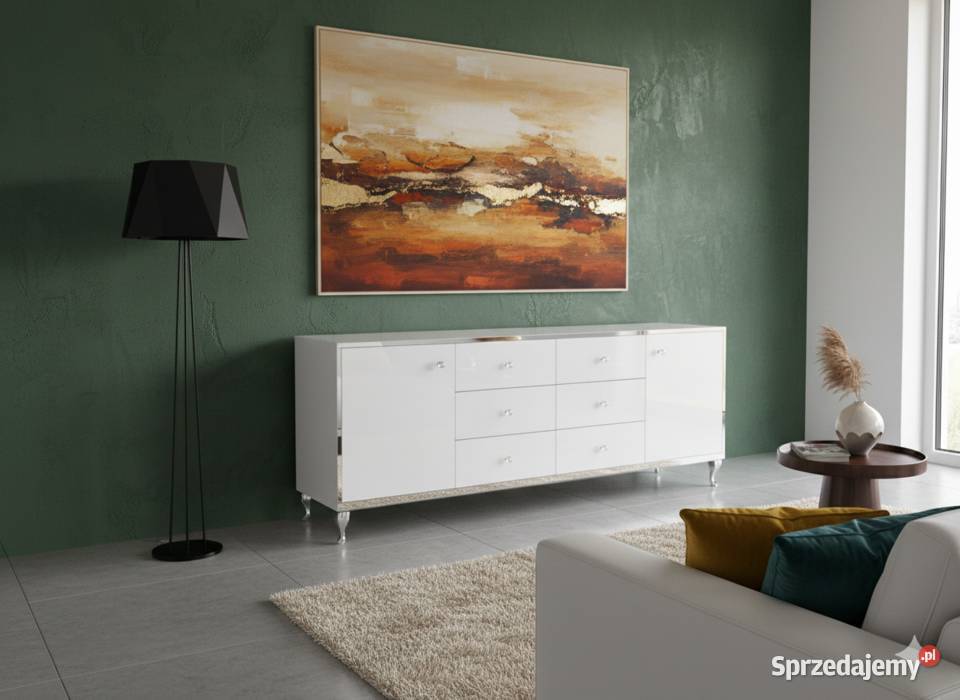 Komoda Szklana 170 Białe Szkło Fazowane Kępno