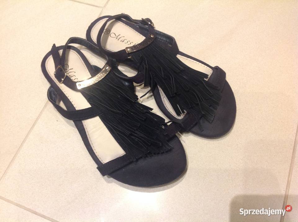 Sandałki czarne zamszowe r 36 frędzle Nowa Sól