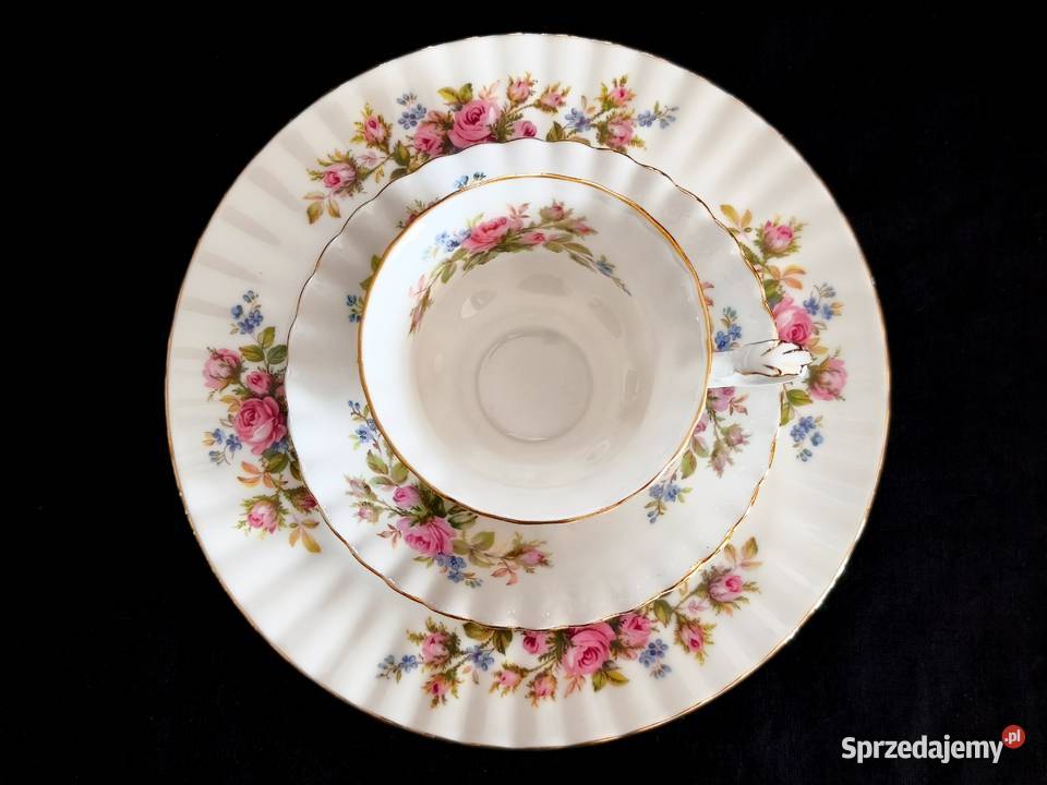 Zestaw kawowy trio Royal Albert Moss Rose Porcelana i szkło Chełm