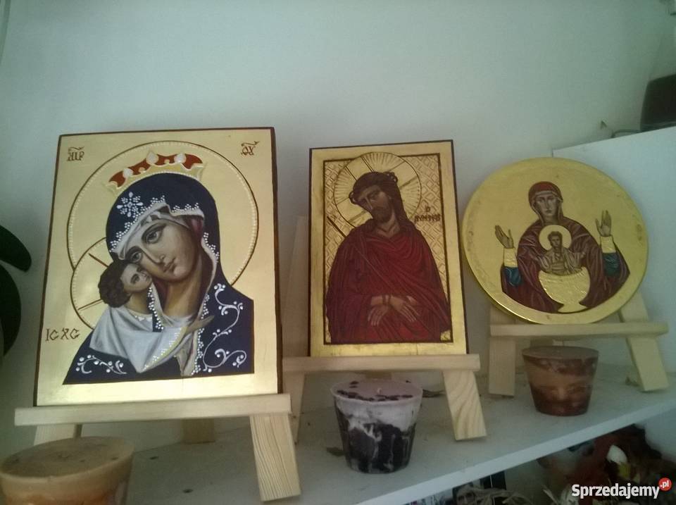 Ikona na desce lipowej Anioł Złotowłosy 15 x 20 Malarstwo Szczecin sprzedam