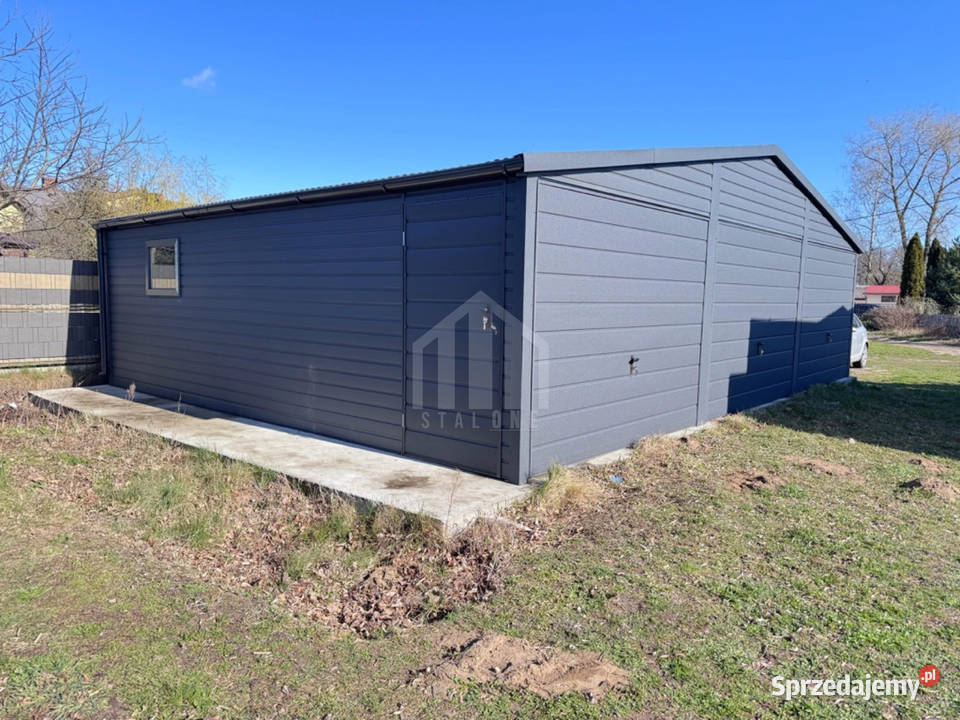 Garaż blaszany 9x5m 3x brama uchylna okno drzwi