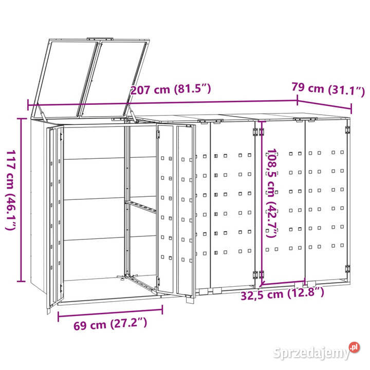 Obudowa na 3 kosze na śmieci czarna 207x79x117 Dom i Ogród
