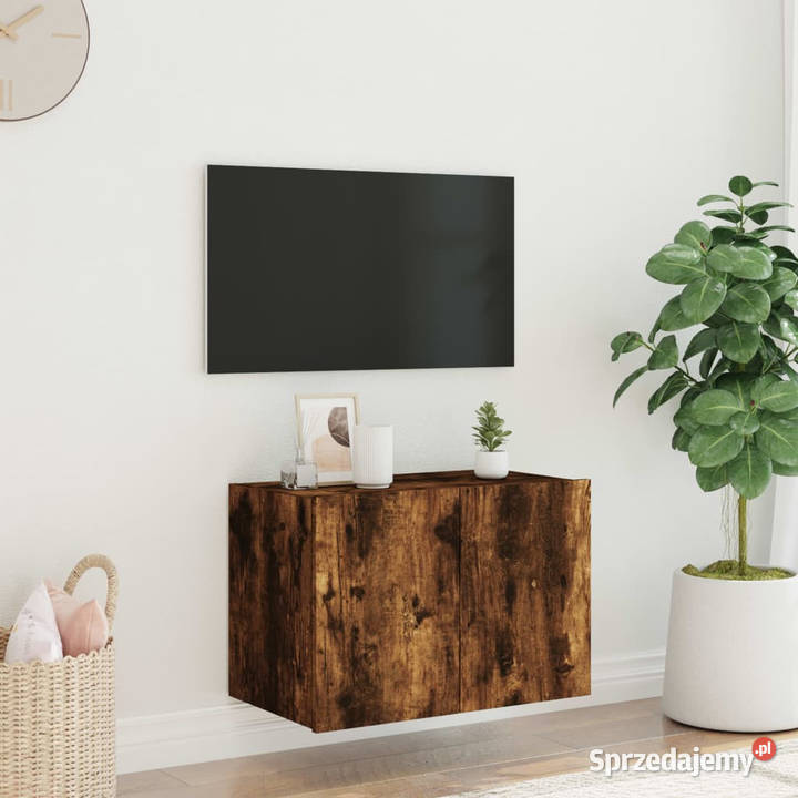 Ścienna szafka TV z LED przydymiony dąb 60x35x41 mazowieckie Warszawa