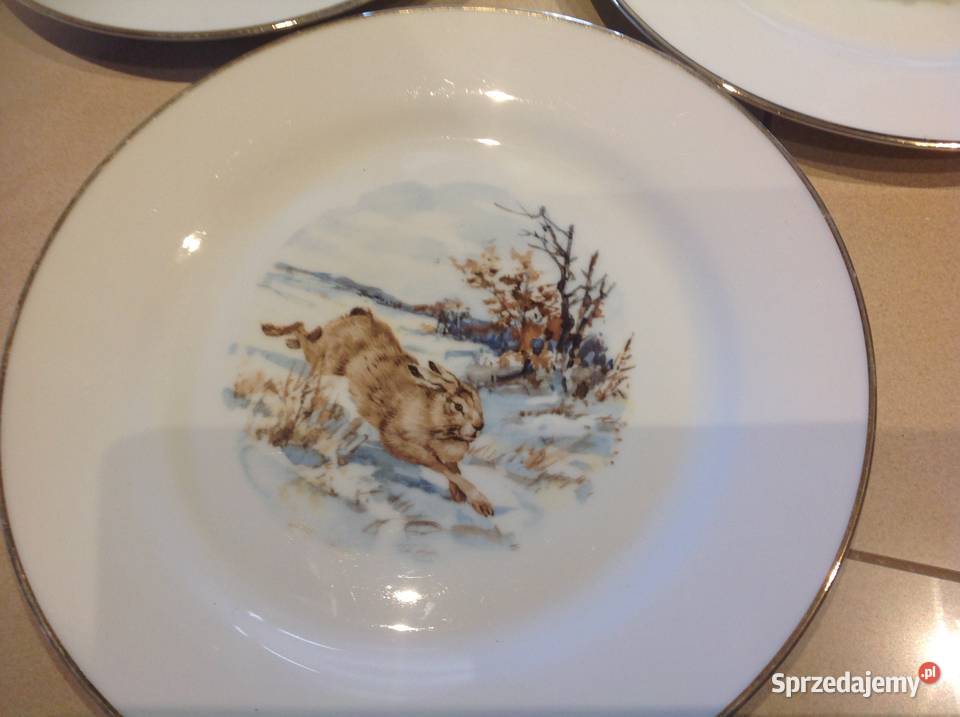 Duży Porcelanowy Talerz Motyw Myśliwski Stara Nowa Sól