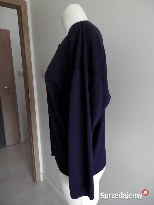 Sweter Kardigan Wełniany 100 Wełna Granatowy Łomża sprzedam
