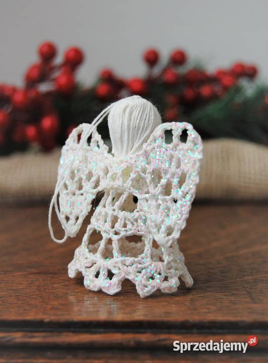 Anioł aniołek szydełkowy biały zawieszka brokat Lublin
