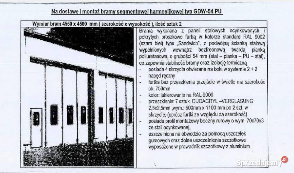 Brama do hali Gunther Tore 4550x4500 segmentowa Gdańsk