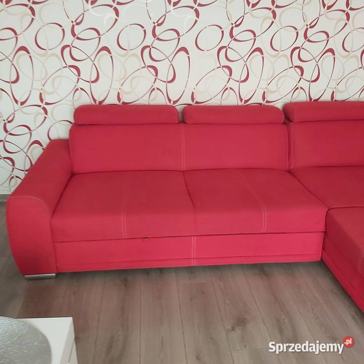 Czerwona sofa narożna z funkcją spania 260x190 190cm