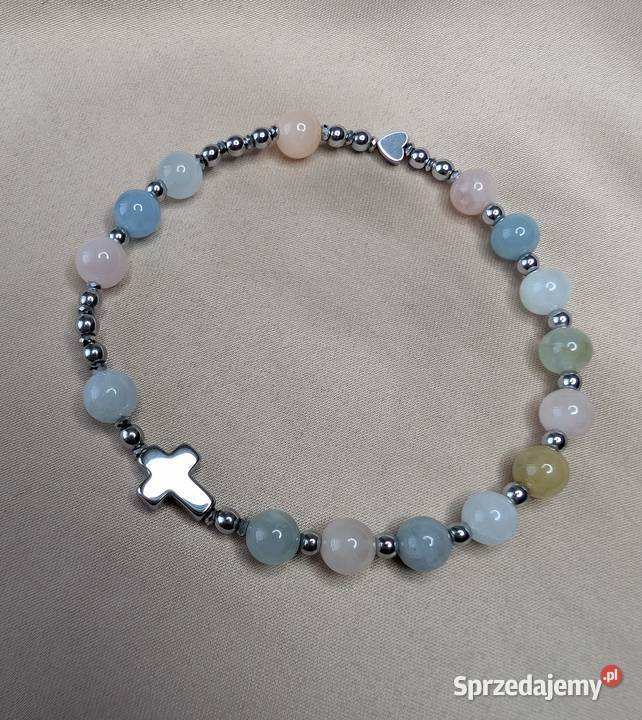 Bransoletka różaniec kamienie morganit krzyżyk opolskie sprzedam