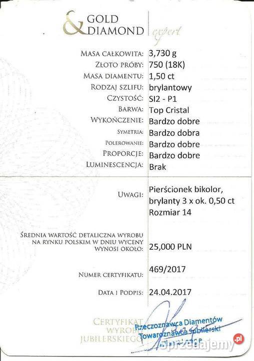 Pierścionek z brylantami 150 ct złoto pr 750 18K