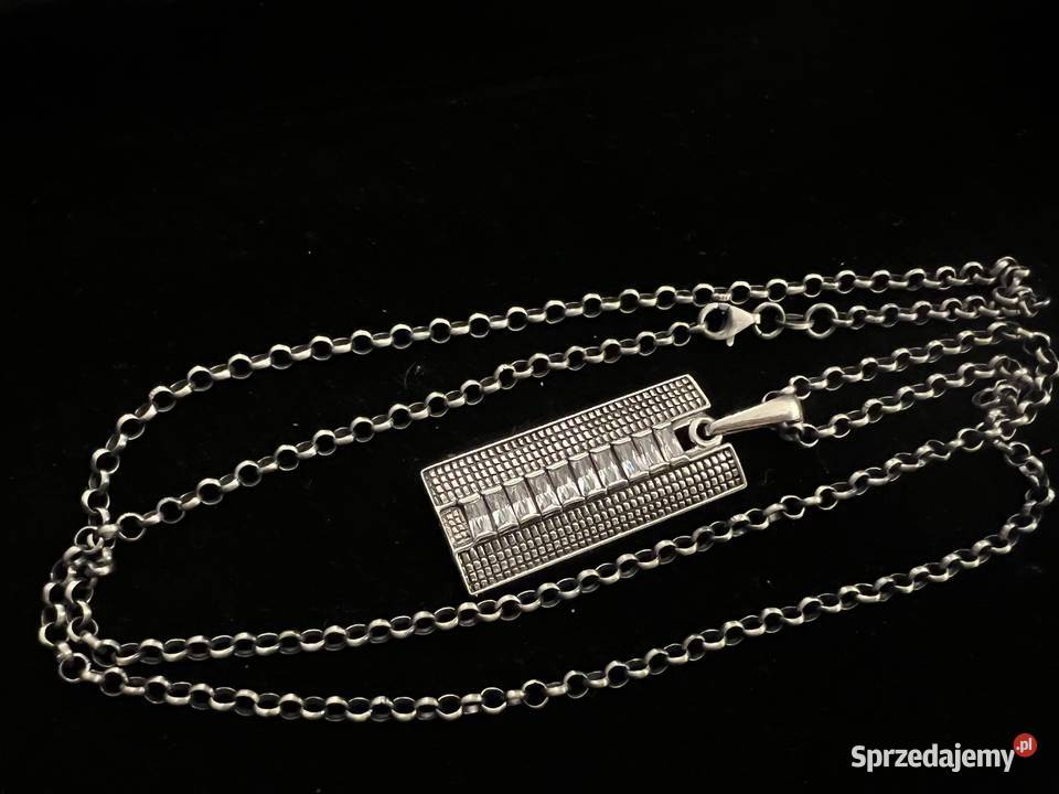 Srebrna zawieszka wisior cyrkonie długi łańcuch Wisiorki Warszawa