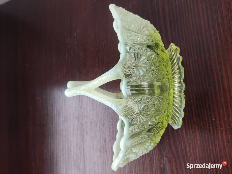 Szkło uranowe George Davidson koszyczek 1891r Antyki Kraków