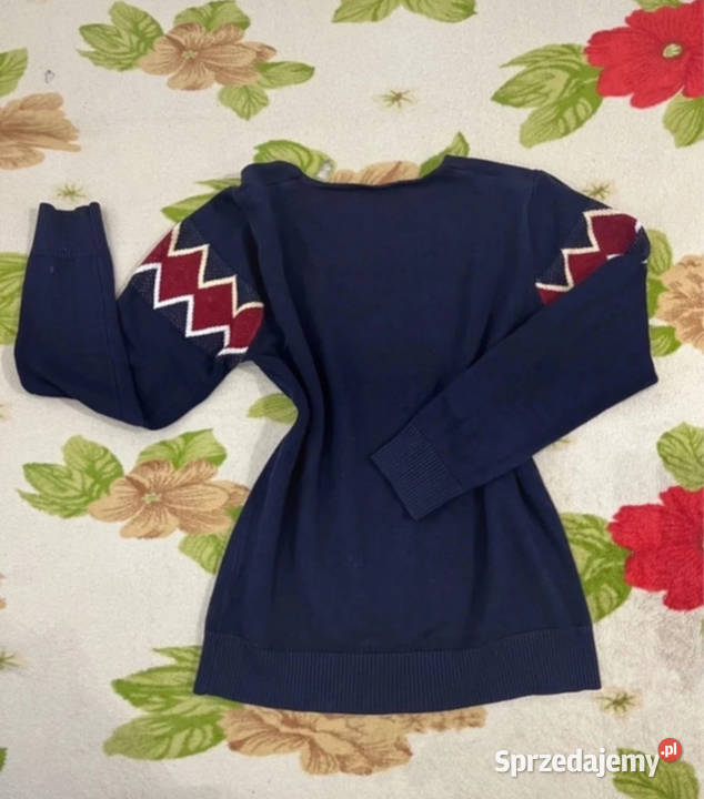 Granatowoczerwony sweter kardigan na zimę jesień Łódź