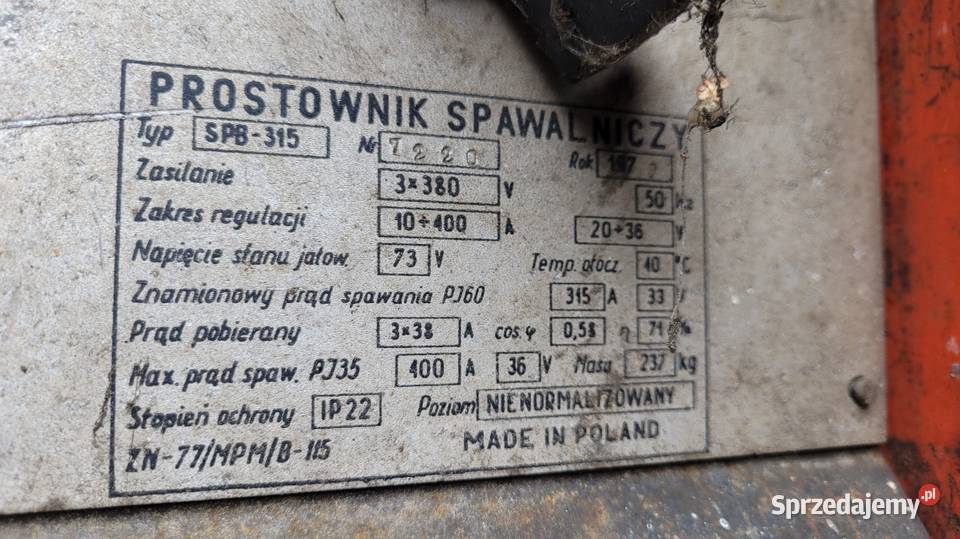 Spawarką prostownik spawalniczy 400 amper spb Tomaszów Lubelski sprzedam