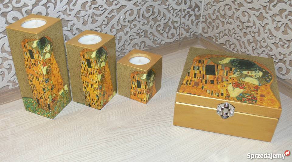 Komplet 3 dużych świeczników Gustav Klimt Antyki, Sztuka, Kolekcje Halinów