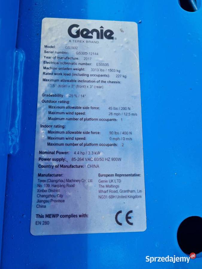 Podnośnik nożycowy elektryczny Genie GS1932 2017 Dąbrowa Tarnowska